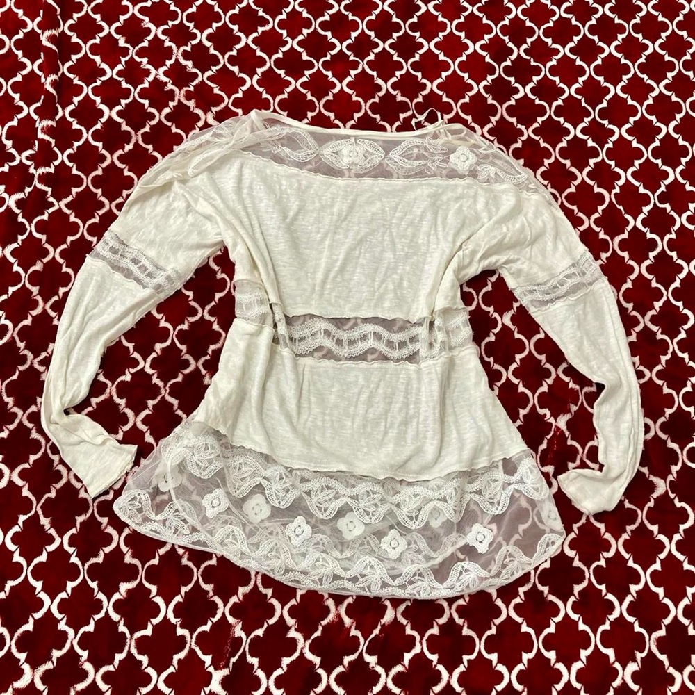 Free people lacy cream long sleeve top
